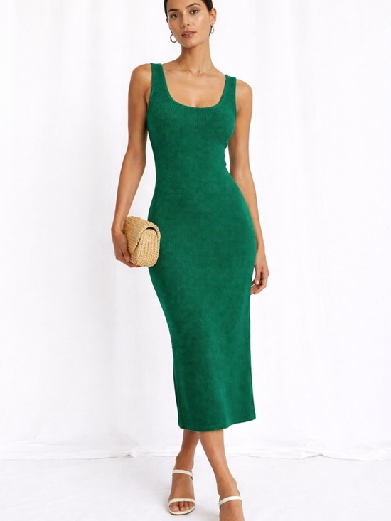 Roots Dresses & Skirts - Roots Organic Cotton Knit Midi Dress Green Stretch XXS